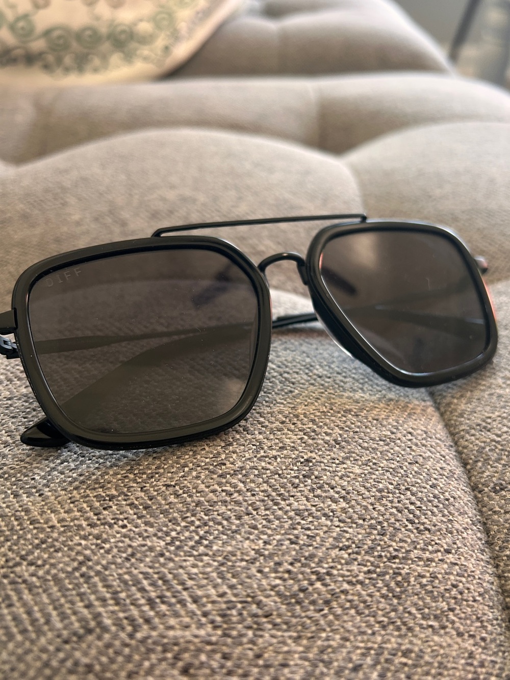 Diff Eyewear Black Square Metal Double-Bridge Sunglasses